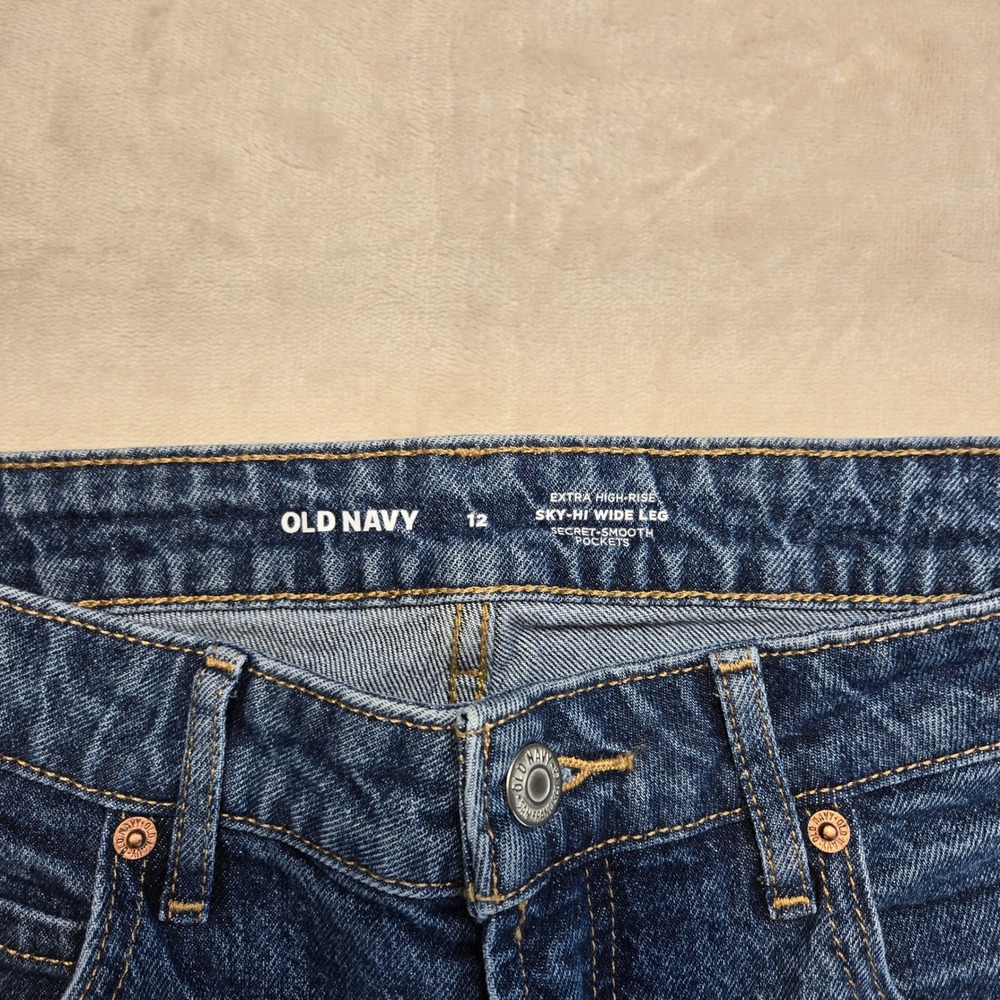 Old Navy Sky-Hi Wide Leg Jeans Womens 12 Blue Excellent Extra High Rise - Picture 2 of 7